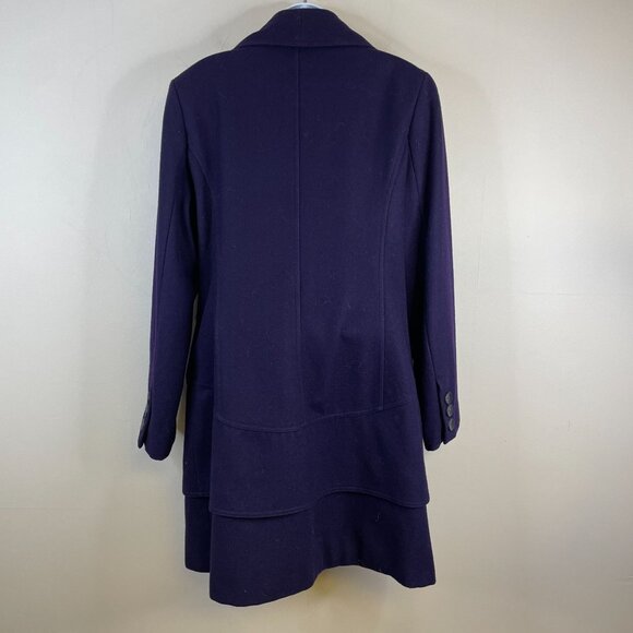 Calvin Klein Career Feminine WOOL Blend Coat Size 14 Purple Plum Pleated Long - Picture 6 of 16